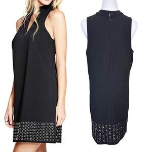 Guess Deetra Halter Aline Dress Keyhole Dress Black LARGE Embellished Preppy LBD